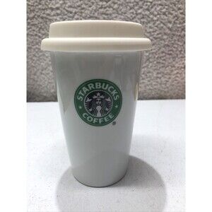 Starbucks Classic Latte Mug Coffee Cup with Lid Tall White Green 2010
